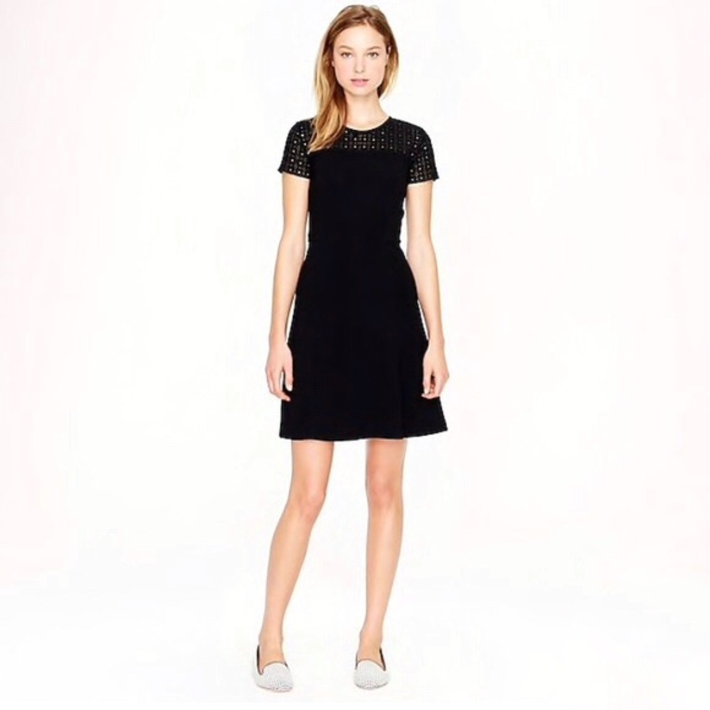 J. Crew ponte knit black fit and flare dress LBD